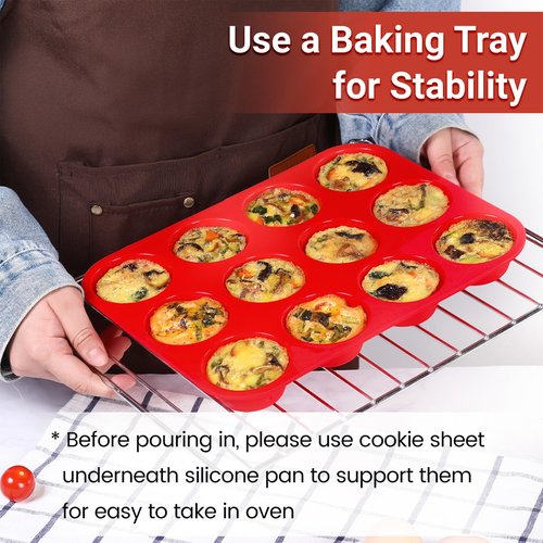 CAKETIME Silicone Muffin Pan, 12-Cup Cupcake Pan for Baking 3 Pack Nonstick Food Grade Silicone Muffin Tray