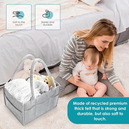 Cute Castle Diaper Caddy Organizer - Portable Nursery Storage Bin with Handle | 2 Pack in Grey