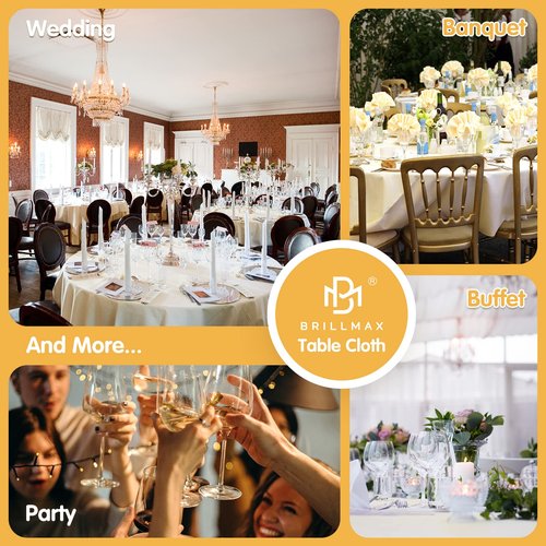 BRILLMAX 6 Pack Ivory Round Tablecloths 90 Inch for 60” Tables - 150 GSM Polyester Fabric, 15" Standard Drop, Water, Stain & Wrinkle Resistant Cloth Cover for Wedding Reception Banquet Dining