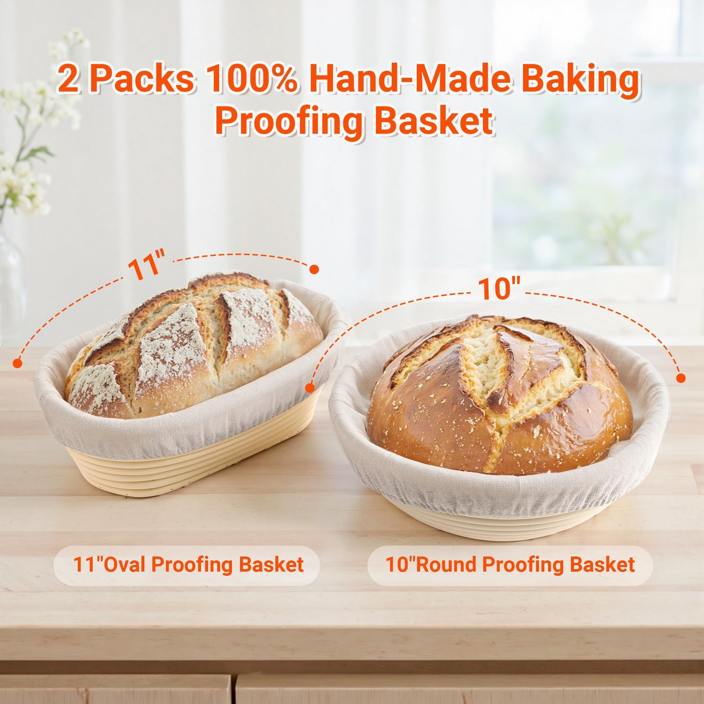 Olforce Banneton Sourdough Proofing Basket Kit,10"Round & 11"Oval Proofing Basket with Liners & Covers,Bread Baking Supplies for Home or Professional Sourdough Bakers Baking Tool