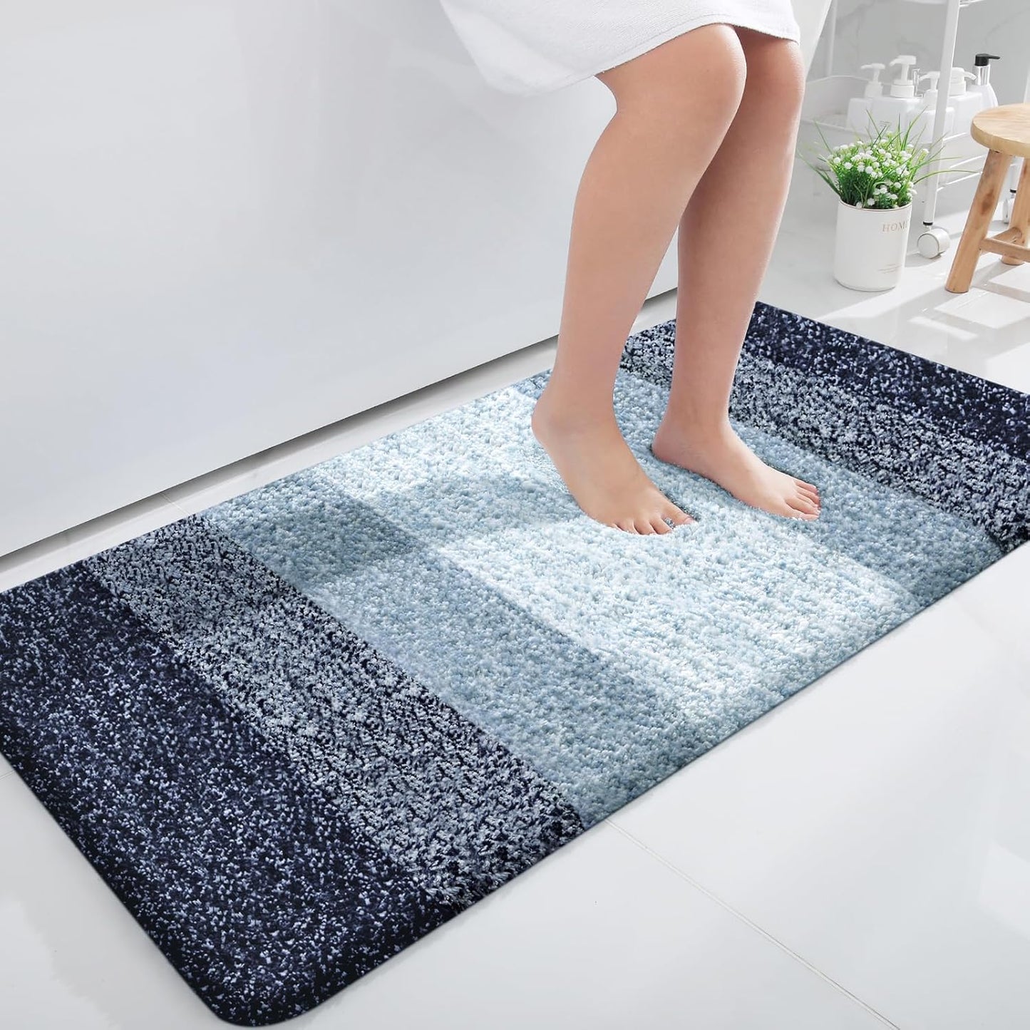 OLANLY Large Bathroom Rugs - Extra Soft Microfiber Mat 45x27 | Quick Dry, Washable, Rubber Backing, Airy Blue