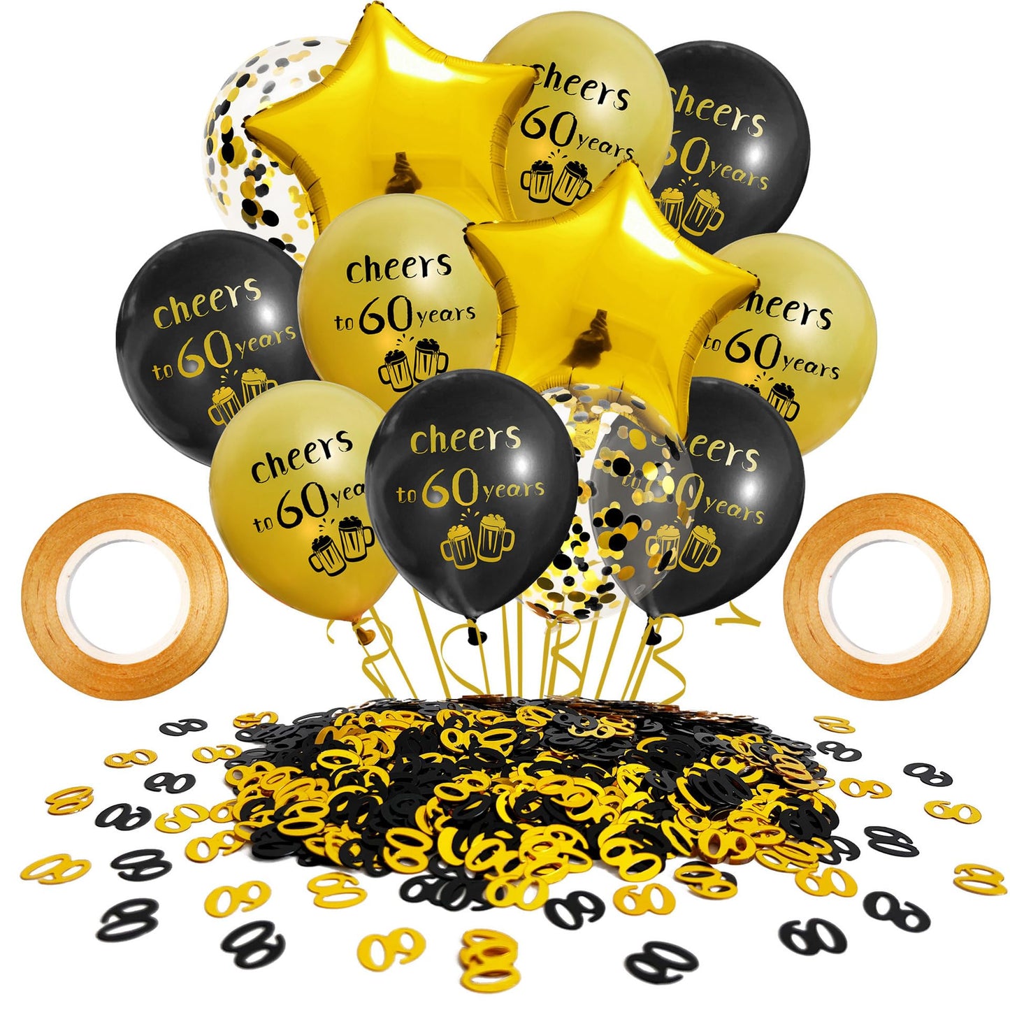 SHUNTAI Cheers to 60 Years Black and Gold Birthday Decorations - 60th Birthday Balloons, Latex Gold Confetti for Women Men - 60 Anniversary Theme Happy Party Decor 12 Inch
