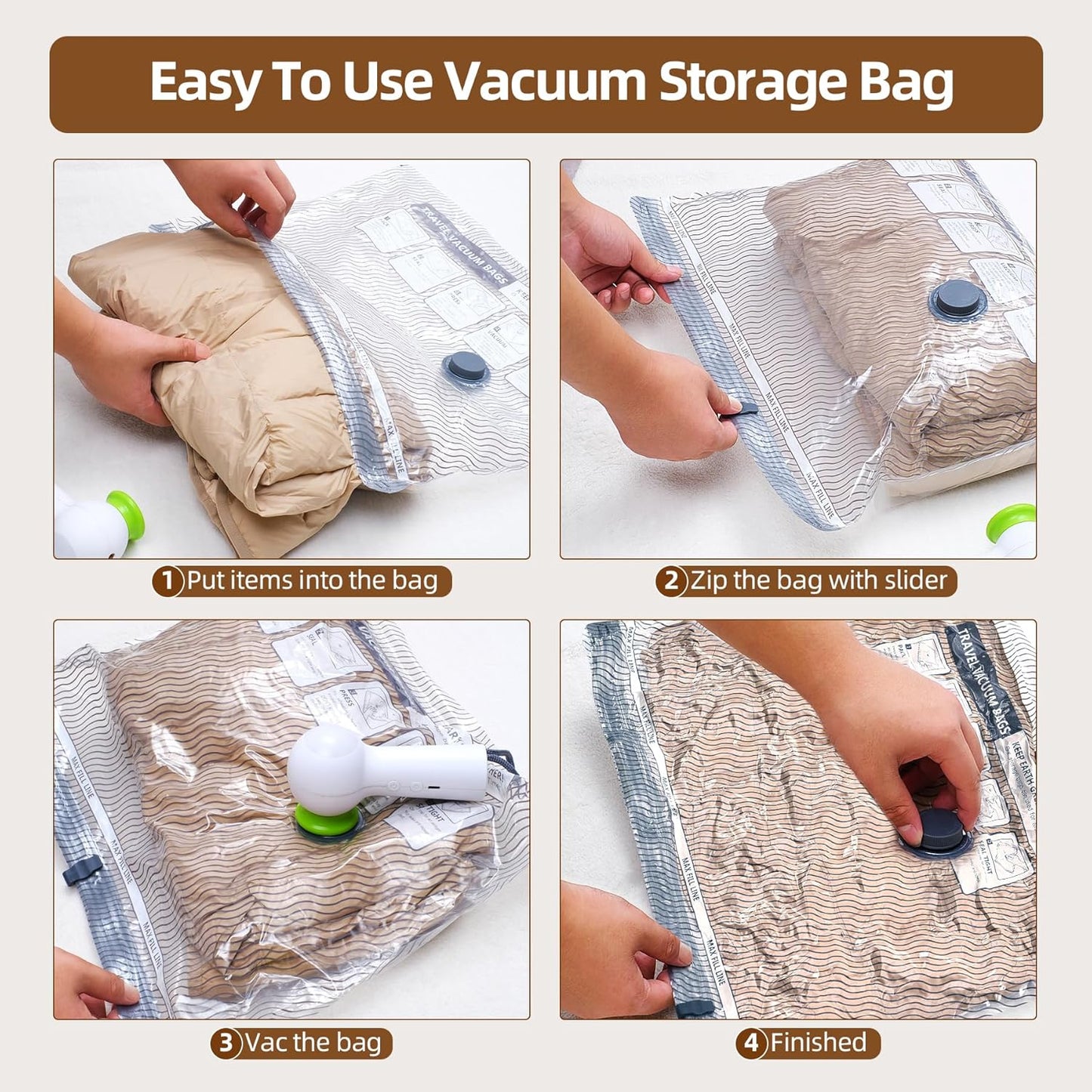 Skiennix Travel Vacuum Storage Bags - 6 Pack Carry-On Size for Luggage & Suitcase | 80% Space Saver