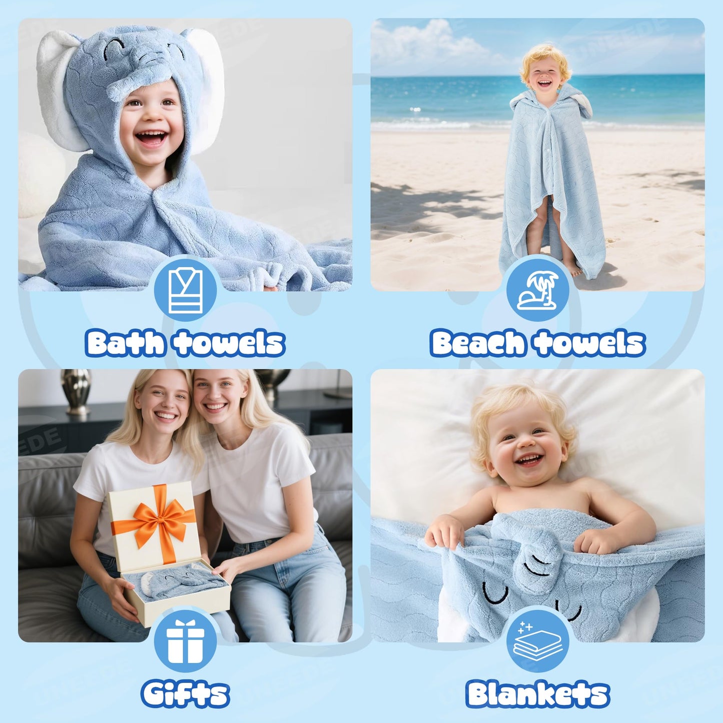 UNEEDE 2Pack Bath Hooded Towel for Kids Green and Blue,Extra Soft and Fast Drying Poncho for Toddlers,Kids Beach Hooded Towel Polyester Size 31 x 47 in,Machine Washable Poncho for Bath Beach Pool