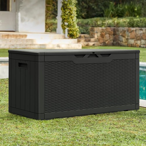Greesum 100 Gallon Resin Patio Storage Box - Ideal for Garden Tools & Outdoor Furniture Cushions | Black
