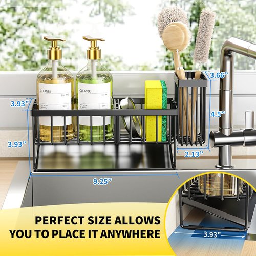 Cisily Sink Caddy - Rustproof Kitchen Organizer with Brush Holder & Self-Draining Tray | Sponge & Soap Storage