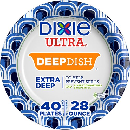 Dixie Ultra Deep Dish Paper Plates - 28 Oz, Heavy Duty & Microwave-Safe | 40 Count, Soak-Proof & Cut Resistant