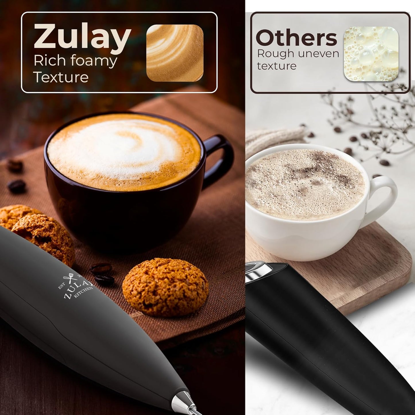 Zulay Kitchen Tornado Triple Whisk Milk Frother - Handheld Foam Maker for Coffee & Lattes - Onyx Gray
