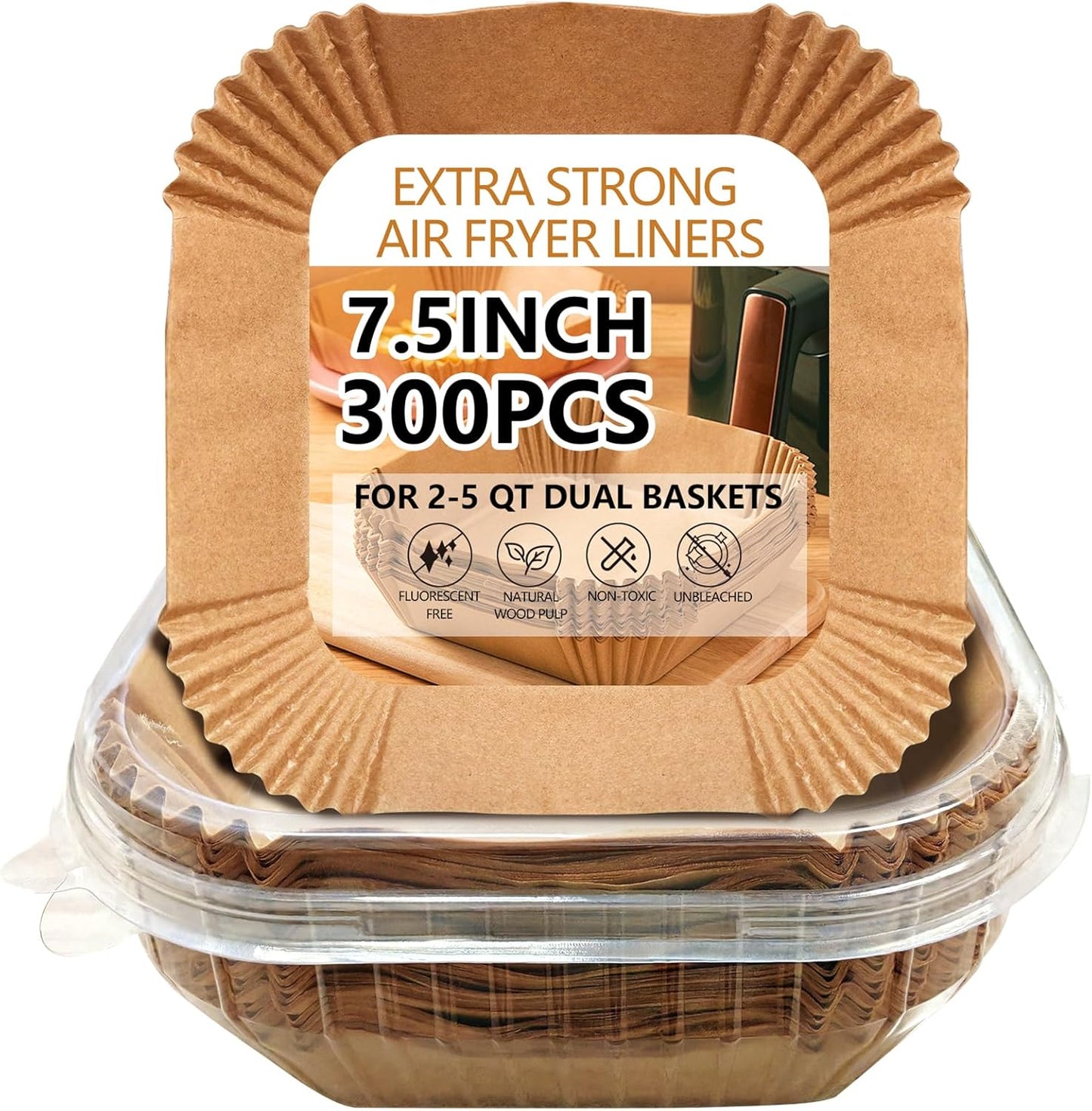 UBeesize Air Fryer Paper Liners - 300 PCS Non-Stick Parchment Sheets | 7.5 Inch Square, Bleach-Free