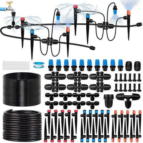 Drip Irrigation System - 230FT Garden Watering Kit with 40 Nozzles & Adjustable Sprinklers | 1/2" & 1/4" Tubing