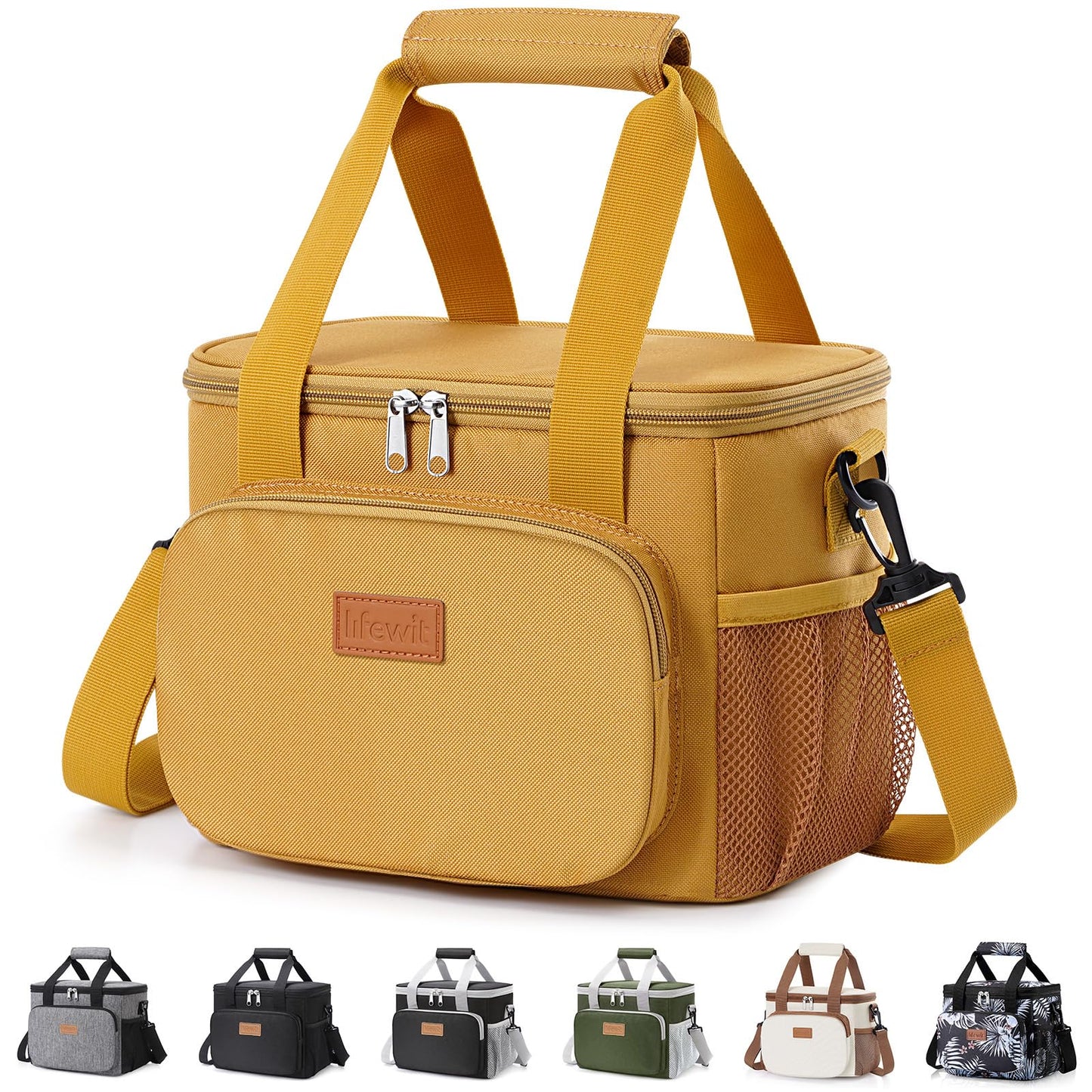 Lifewit Medium Lunch Bag, Insulated Lunch Box, Soft Cooler Cooling Tote for Adult Men Women, Brown 12-Can (9L)