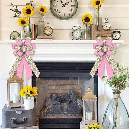 Estivaux Large Fall Flower Wreath Bow - Summer Burlap Craft Bow for Thanksgiving Decor