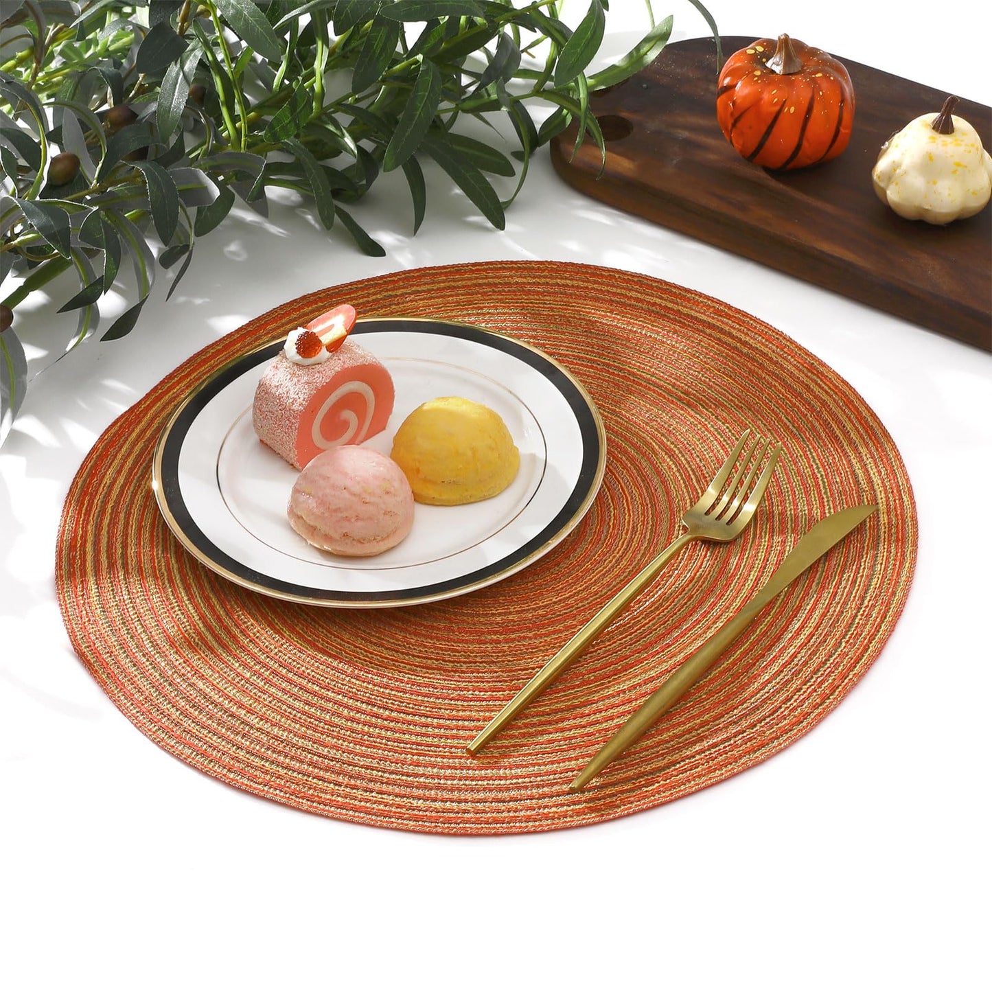 SHACOS Round Placemats Set of 4 Woven Braided Place Mats Table Placemats 15 inch Circle Place Mats Easy to Clean Table Mats Indoor Outdoor, Fall Color Mix