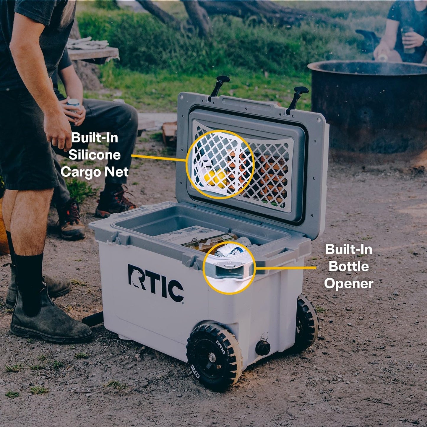 RTIC 52 Quart Ultra-Light Wheeled Hard Cooler Insulated Portable Ice Chest Box for Beach, Drink, Camping, Picnic, Fishing, Boat, Barbecue, 30% Lighter Than Rotomolded Coolers, Dark Grey & Cool Grey