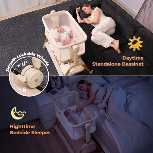 Ezebaby Baby Bassinet - 3-in-1 Rocking Sleeper with Breathable Full-Mesh Crib | Adjustable Height & Portable Design