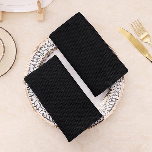 Homaxy 100% Cotton Waffle Weave Dish Cloths - 6 Pack Soft and Absorbent Dish Towels - 12 x 12 Inches Quick Dry Dish Rags - Black