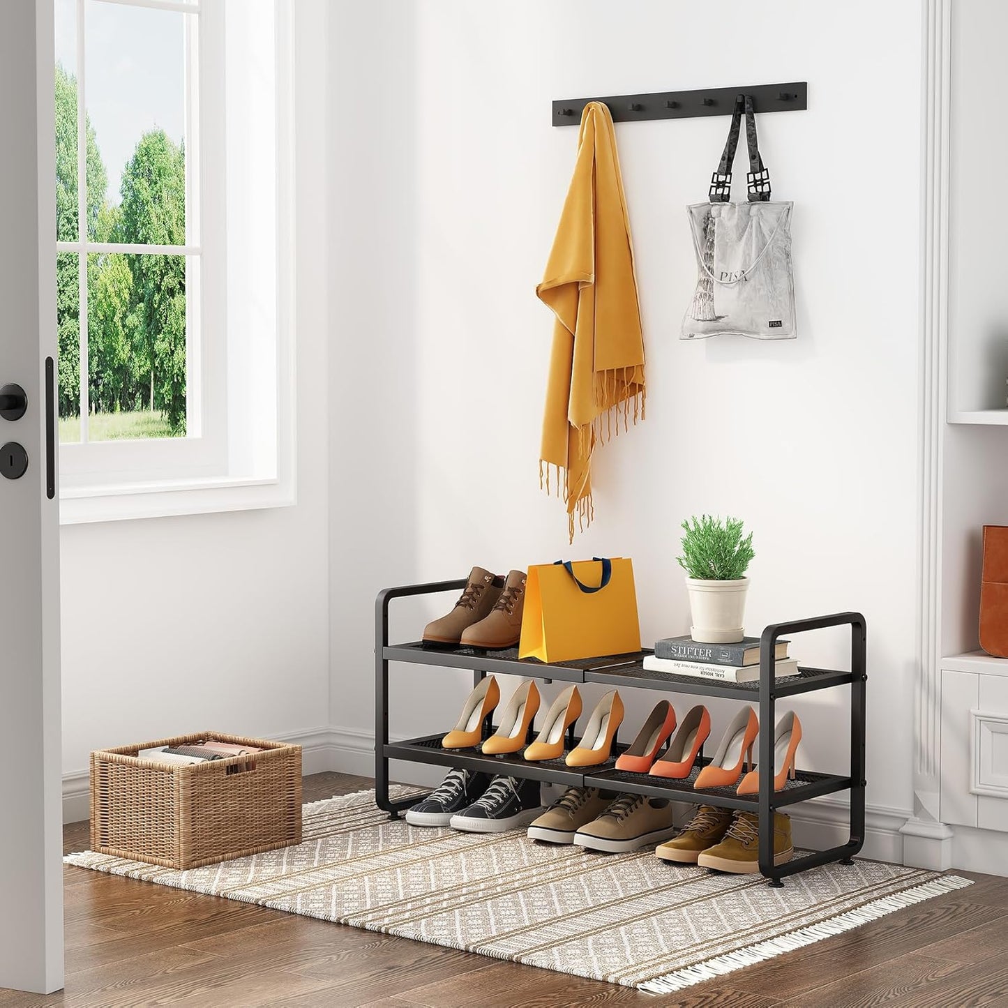 SNTD Shoe Rack - Expandable Shoe Organizer with Adjustable Metal Shelves | Black 2-Tier Storage for Closet & Entryway