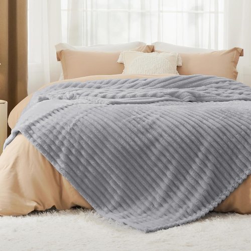 Bedsure GentleSoft Blanket - Cozy California King Size Throw in Light Grey, 102x96 Inches