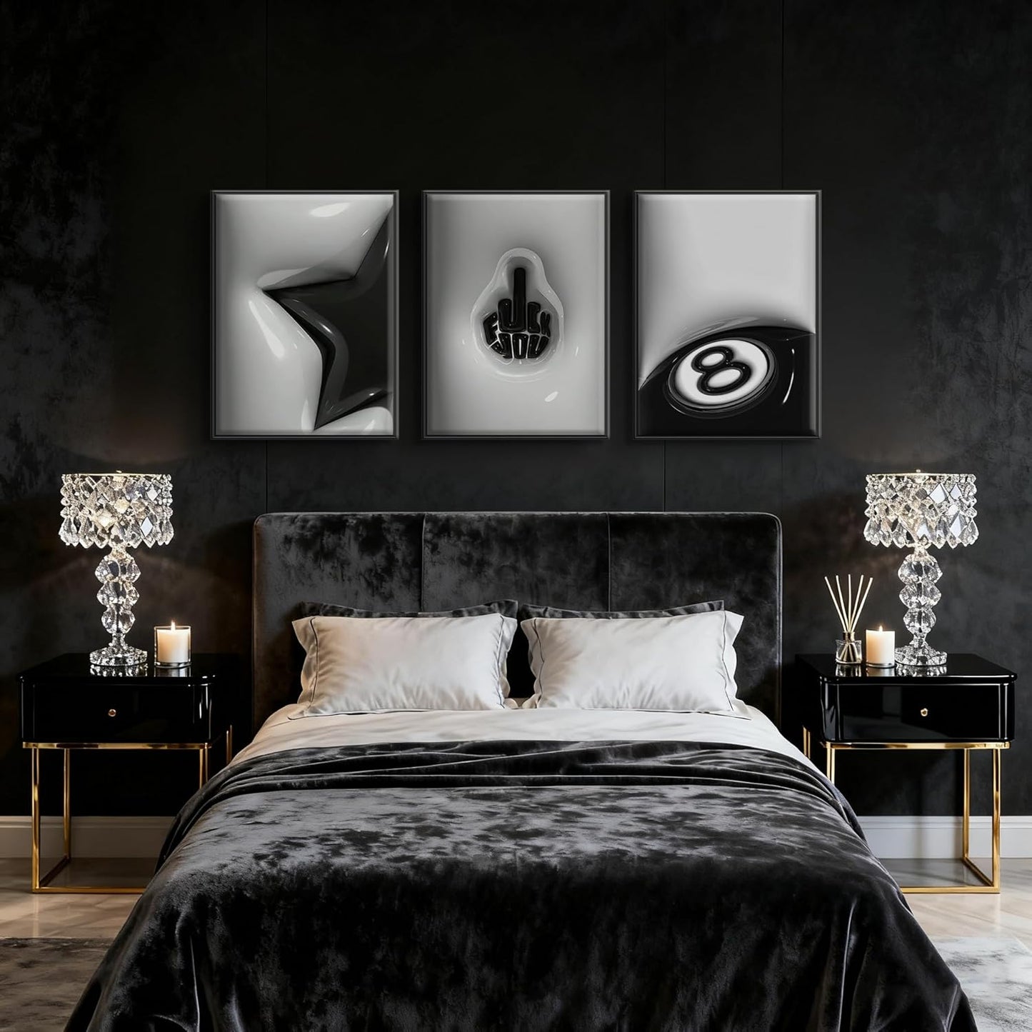 WNRTEKNK Lucky 8 Ball Wall Art - Trendy Black & White Canvas Print for Teen Rooms | 12x16 in Unframed