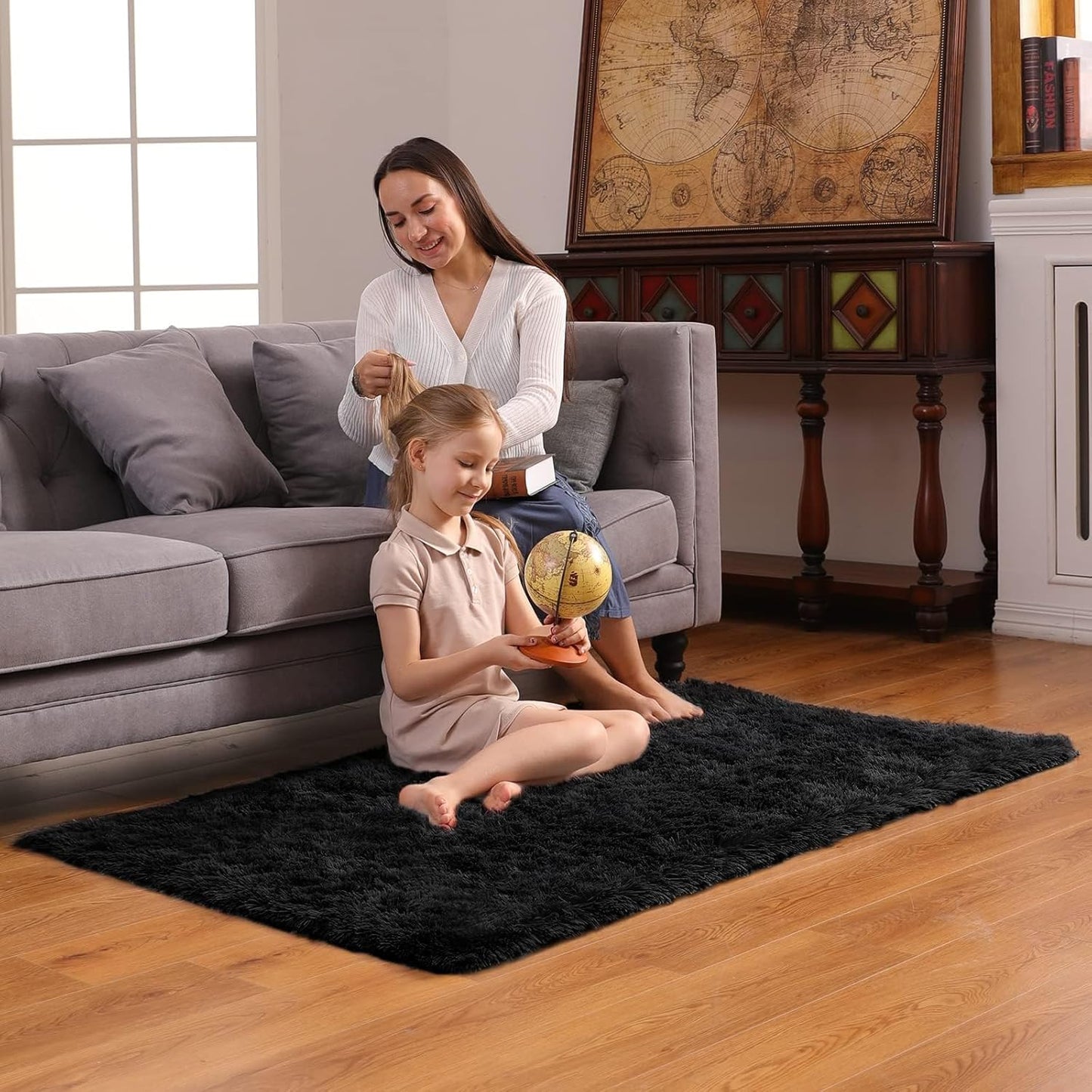 Ophanie 3x5 Black Area Rug - Soft Shaggy Non-Slip Carpet for Dorm & Bedroom Decor