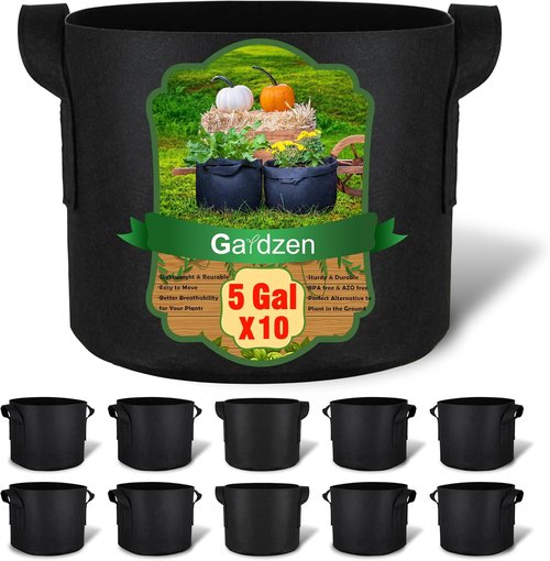 Gardzen 5 Gallon Grow Bags - 10-Pack Heavy Duty Fabric with Handles for Optimal Aeration