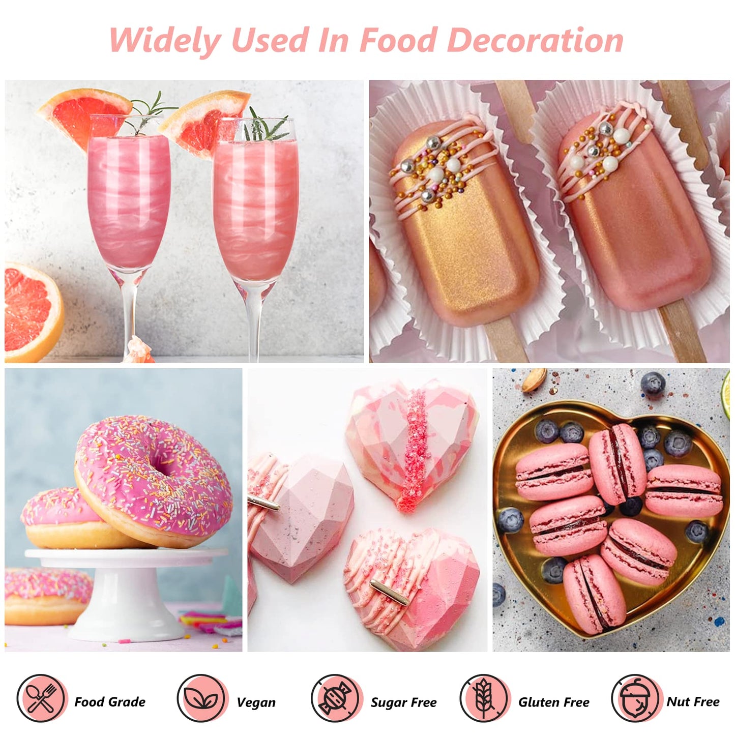 Pink Edible Luster Dust 10 Grams, Food Grade Cake Luster Dust Tasteless Dessert Dusting Powders for Baking Cherrysea Food Coloring Powder for Cupcakes, Cake Pops,Fondant,Chocolate, Candy