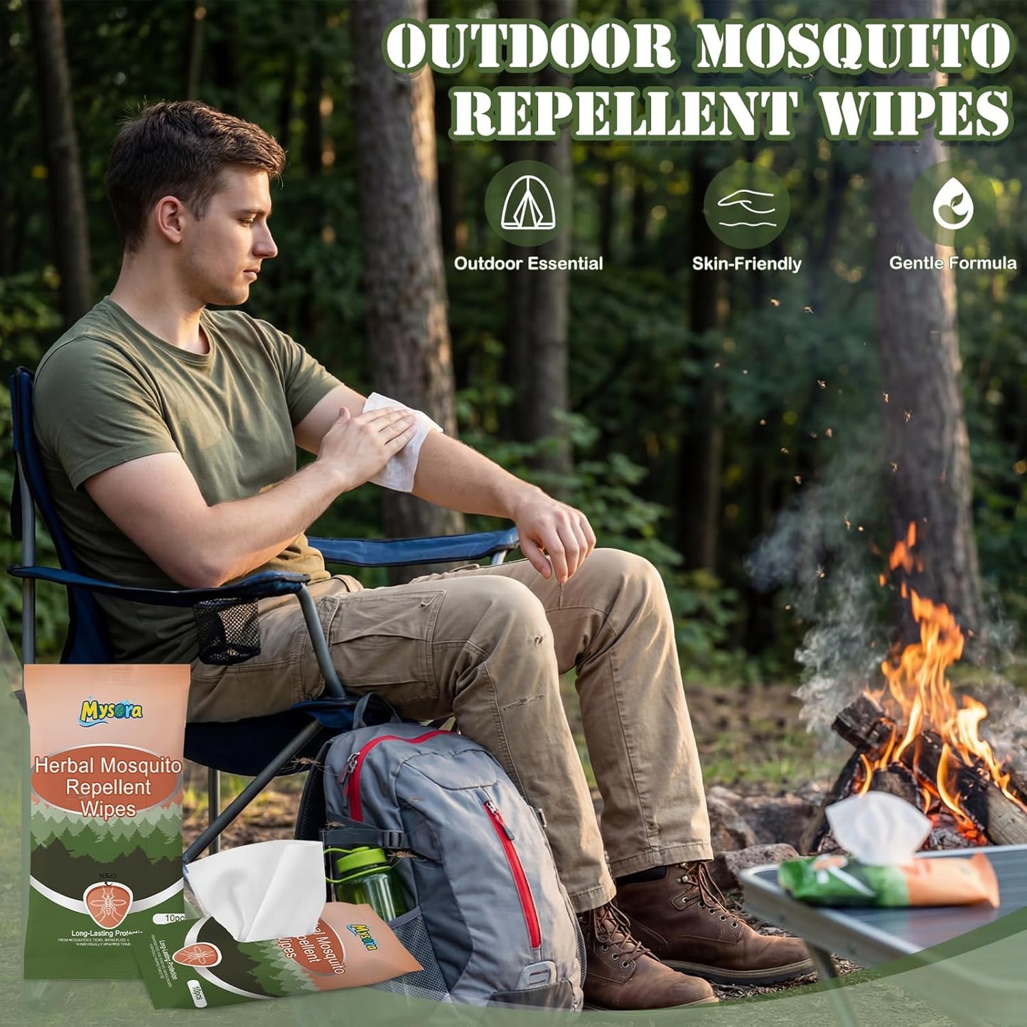 Skiennix Mosquito Repellent Wipes - Plant-Based with Lemongrass & Peppermint Oil | 20 Pack, Travel-Friendly