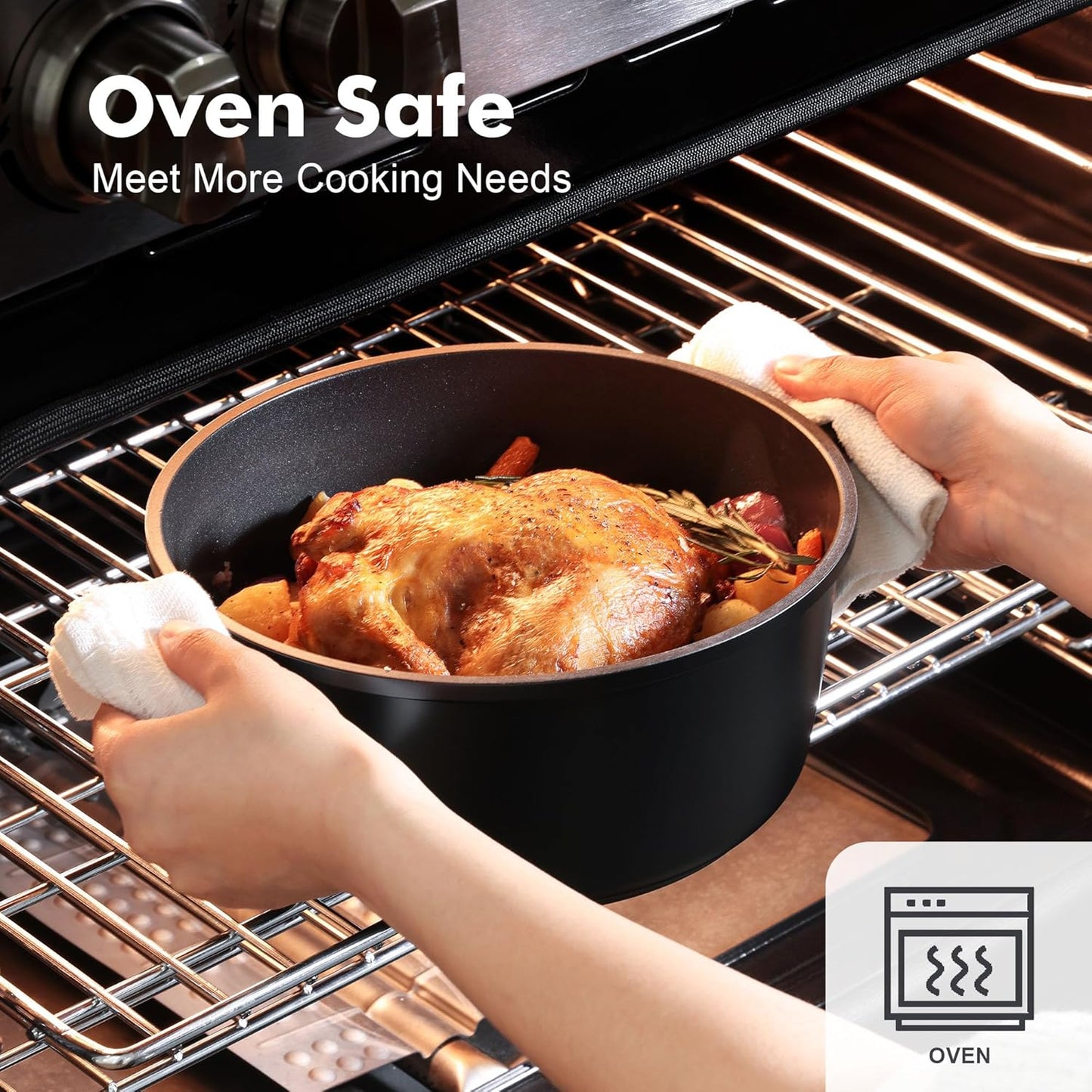 SENSARTE Nonstick Cookware Set - 14-Piece Kitchen Pots and Pans with Stay-Cool Handles | Dishwasher Safe, Induction Compatible, PFOA Free, Black