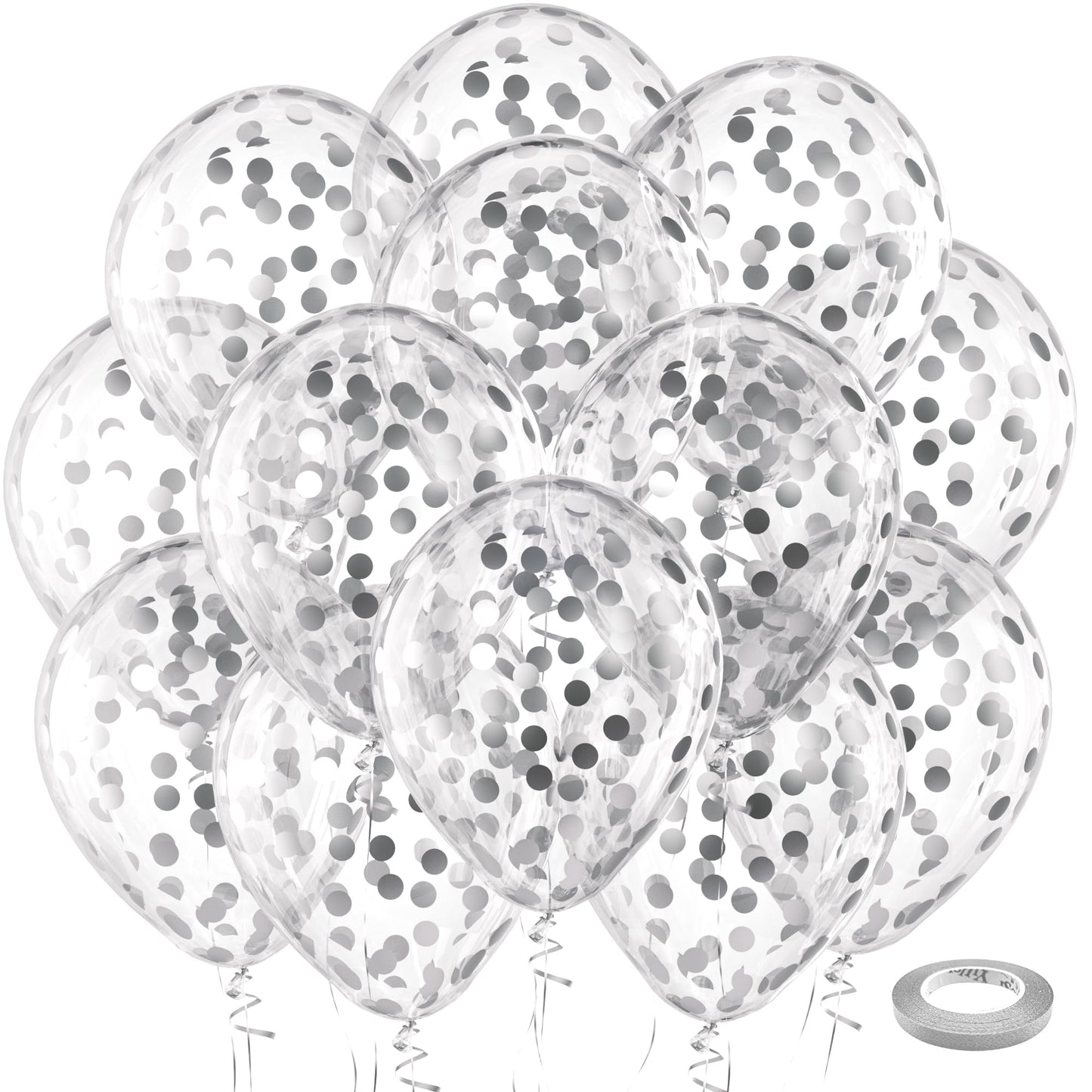 Bezente Silver Confetti Latex Party Balloons - 60 Pack 12 inch Helium Silver Confetti Glitter Balloons for Wedding Graduation Bridal Shower Birthday Engagement Party Decorations