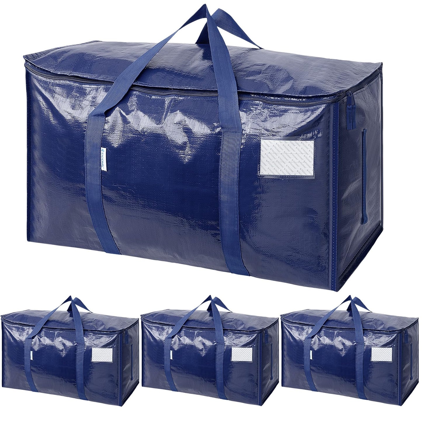 TICONN 4 Pack Extra Large Moving Bags Heavy Duty with Zippers & Carrying Handles, Durable Storage Bags Moving Boxes for Closet Organizers and Storage (4 Pack, Navy)