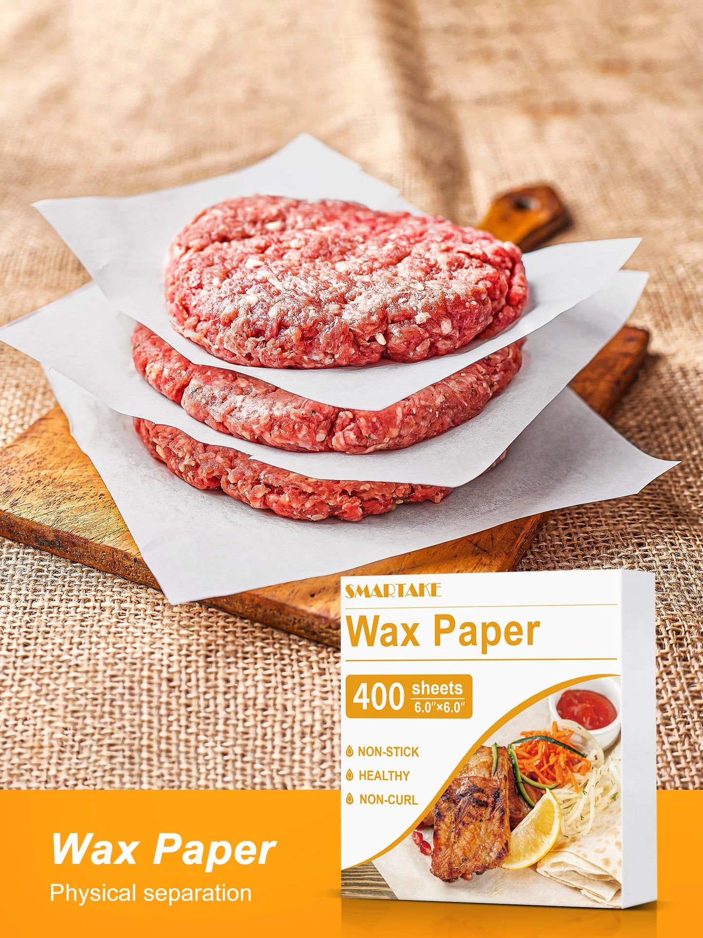 SMARTAKE 6 x 6 Inches Wax Paper for Food, 400 Pcs Non-Stick Hamburger Patty Paper, Square Sandwich Separators Wrapping Paper, for Lunch, Restaurants, Barbecues, Picnics, Parties, White