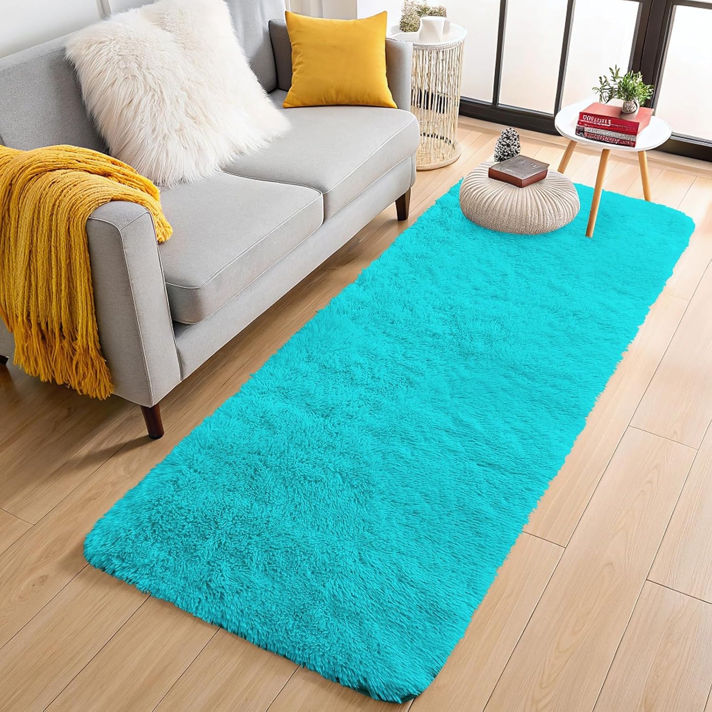 OLANLY Runner Rugs - Soft, Machine Washable Shaggy Carpet for Hallway & Bedroom | Teal Blue