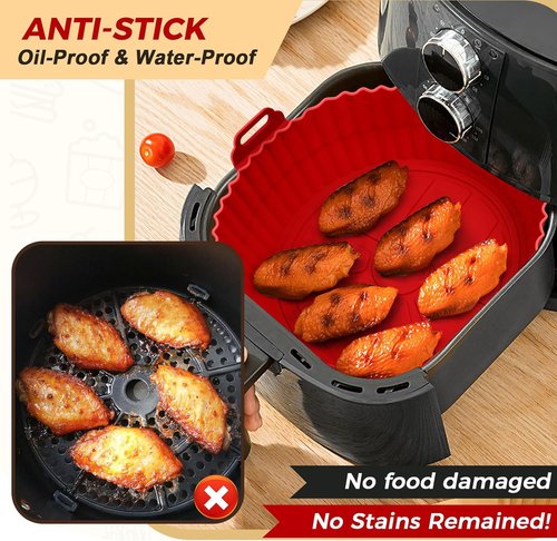 Buauty 3-Pack Air Fryer Silicone Liners - Reusable Food-Grade 8-Inch Baking Accessories