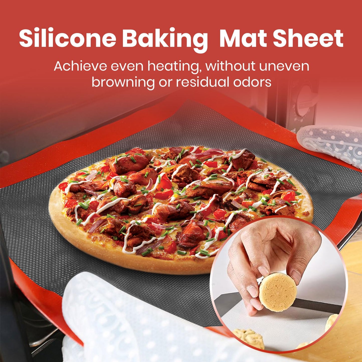 Kitchen Silicone Baking Mat, 2 Pack 16.5″ x 11.6″ Reusable Extra Thick Nonstick, Non-slip Baking Sheets, BPA-Free Food-Safe, Heat-Resistant up to 480°F, Perfect for Cookies, Pastries & Oven Use