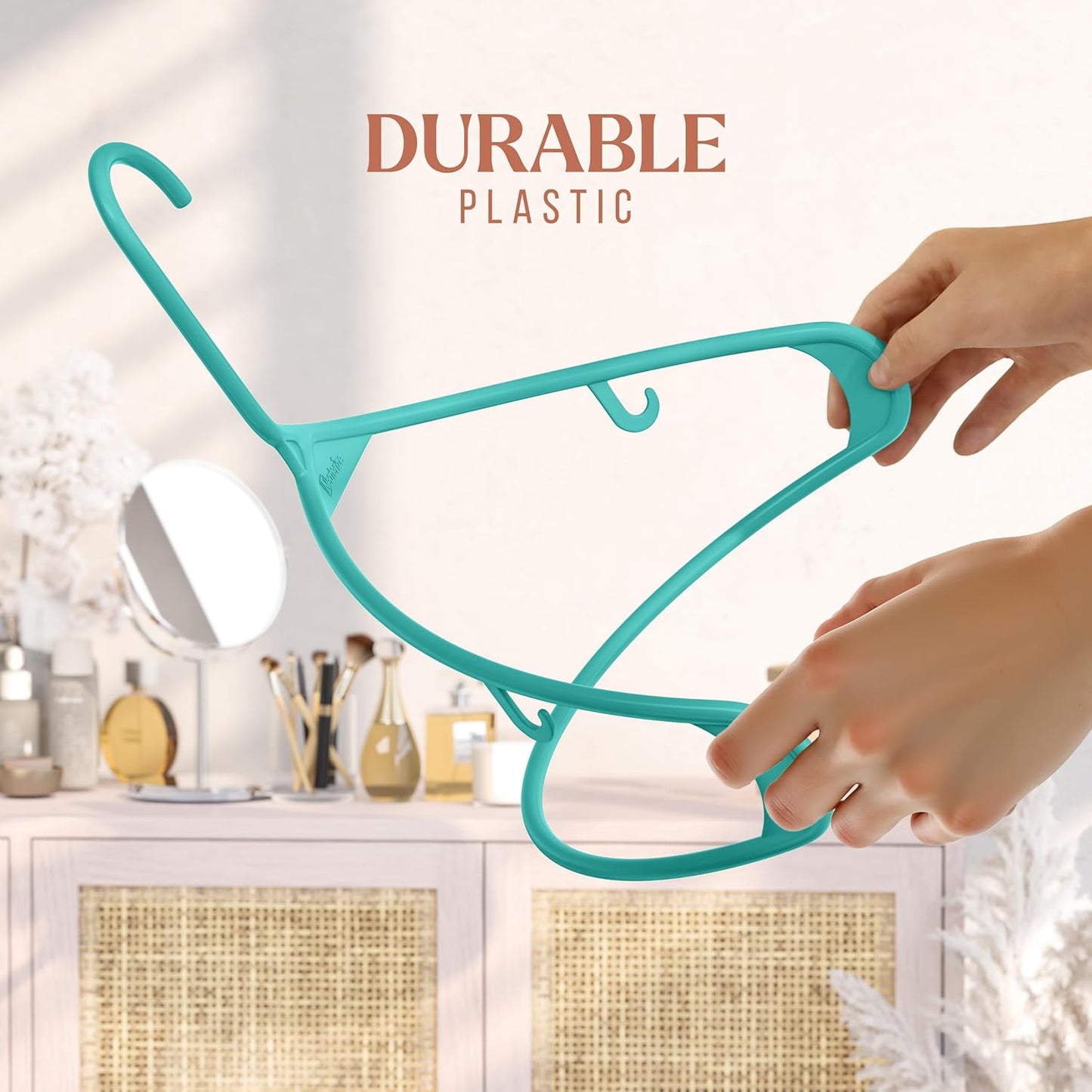 Plastic Hangers 50 Pack - Aqua Clothes Hangers for Space-Saving Closet Organization