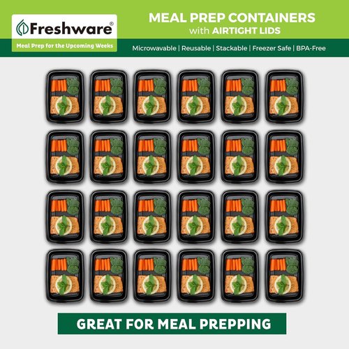 Freshware Meal Prep Containers - 150 Pack 1 Compartment Food Storage with Lids | BPA Free, Stackable, Microwave Safe (28 oz)