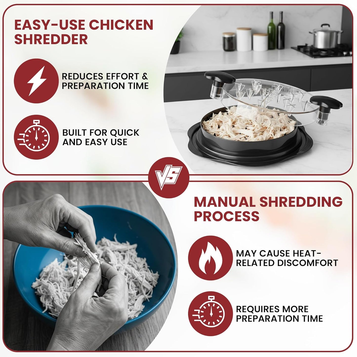 Skiennix Chicken Shredder Tool - Large 3-Layer Manual Grinder with Meat Tenderizer & Brush | BPA-Free, Ergonomic Handle