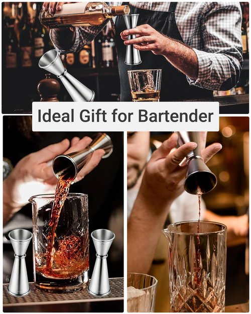 Goldelith Cocktail Jigger Set 1oz/2oz, Double Sided Stainless Steel Measuring Cups, Shot Measure Tool for Bartending, Home Bar & Mixed Drinks, Silver 2 Pack
