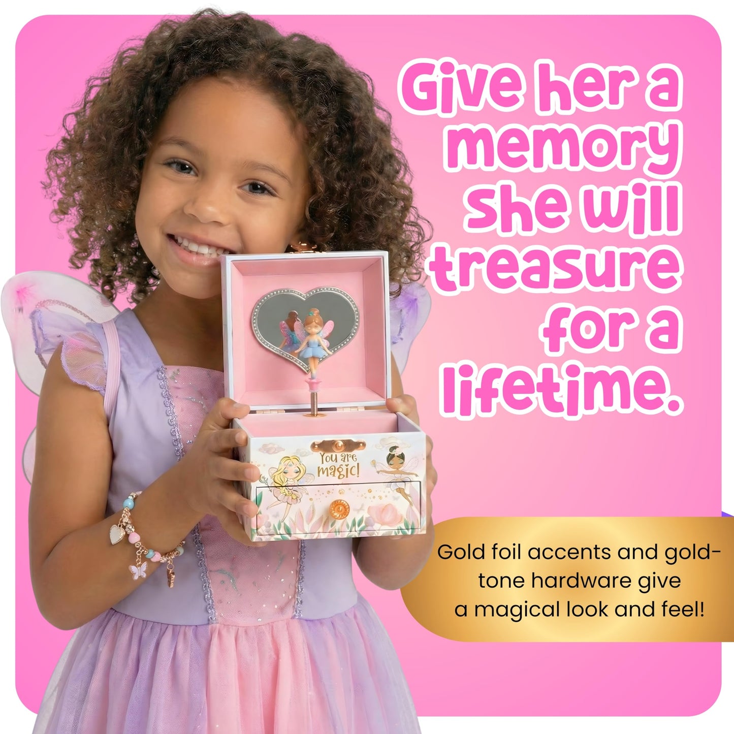 Giggle & Honey Musical Fairy Jewelry Box for Girls - Kids Music Box with Spinning Fairy and Mirror, Princess Gifts for Little Girls, Jewelry Boxes, Childrens Birthday Gift - Ages 3-10, Pink