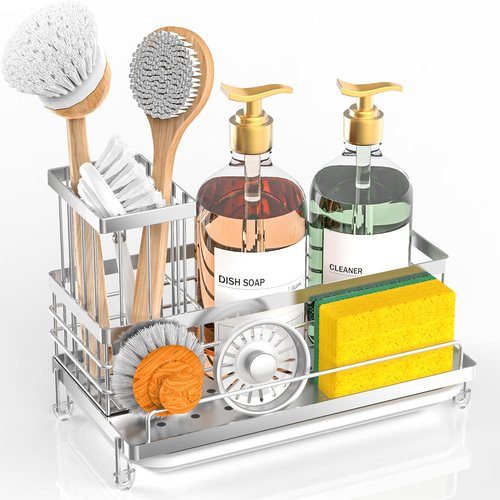 Cisily Stainless Steel Kitchen Sink Caddy - Rustproof Organizer & Non-Slip Sponge Holder | Essential Home Accessory