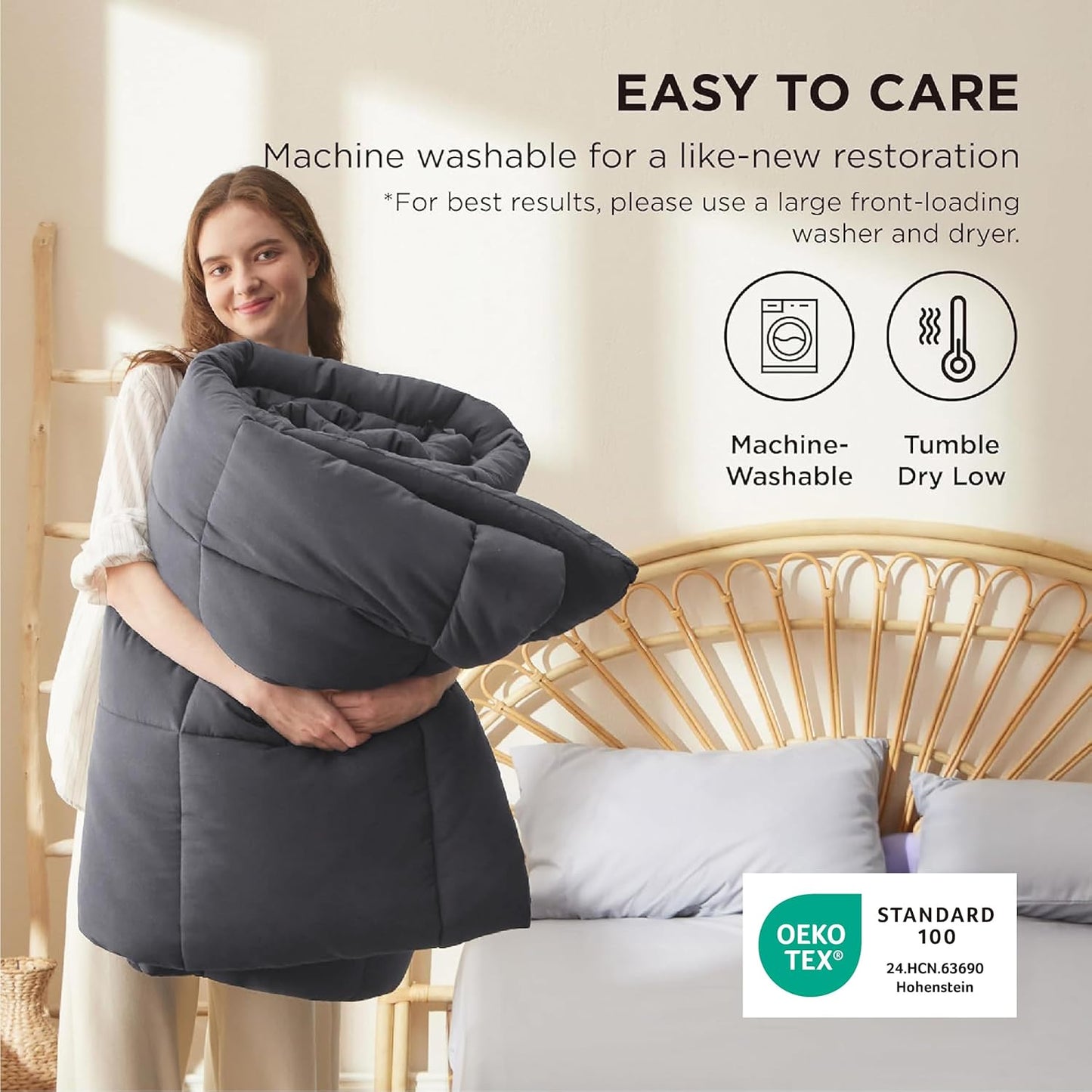 Bedsure Comforter Duvet Insert - All-Season Twin XL Quilted Down Alternative Bedding, Grey 92 x 68 Inches