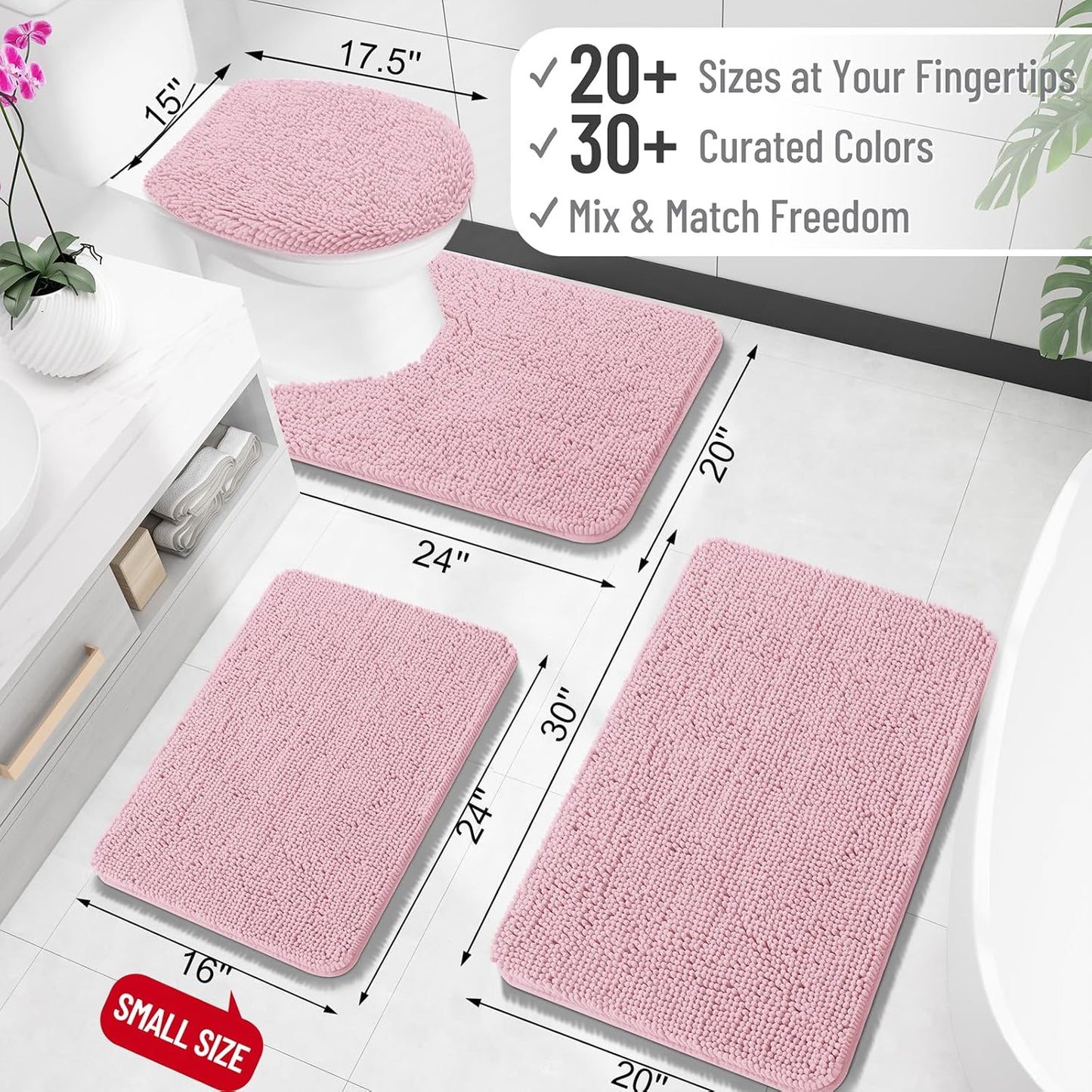 OLANLY Bathroom Rugs - Extra Soft Chenille Bath Mats with Rubber Backing | Quick Dry, Machine Washable, 34x21, Dusty Rose
