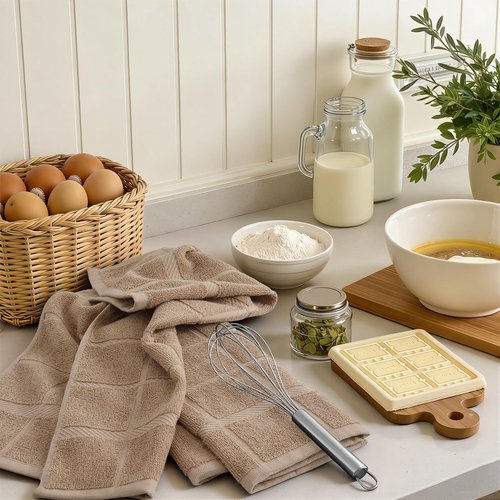 Homaxy Premium Kitchen Towels 18"x28", 4 Pack Large Cotton 380 GSM Dish Towels, Soft and Absorbent Kitchen Hand Towels with Terry Grid Design, Utility Tea Towel Set with Hanging Loop, Khaki