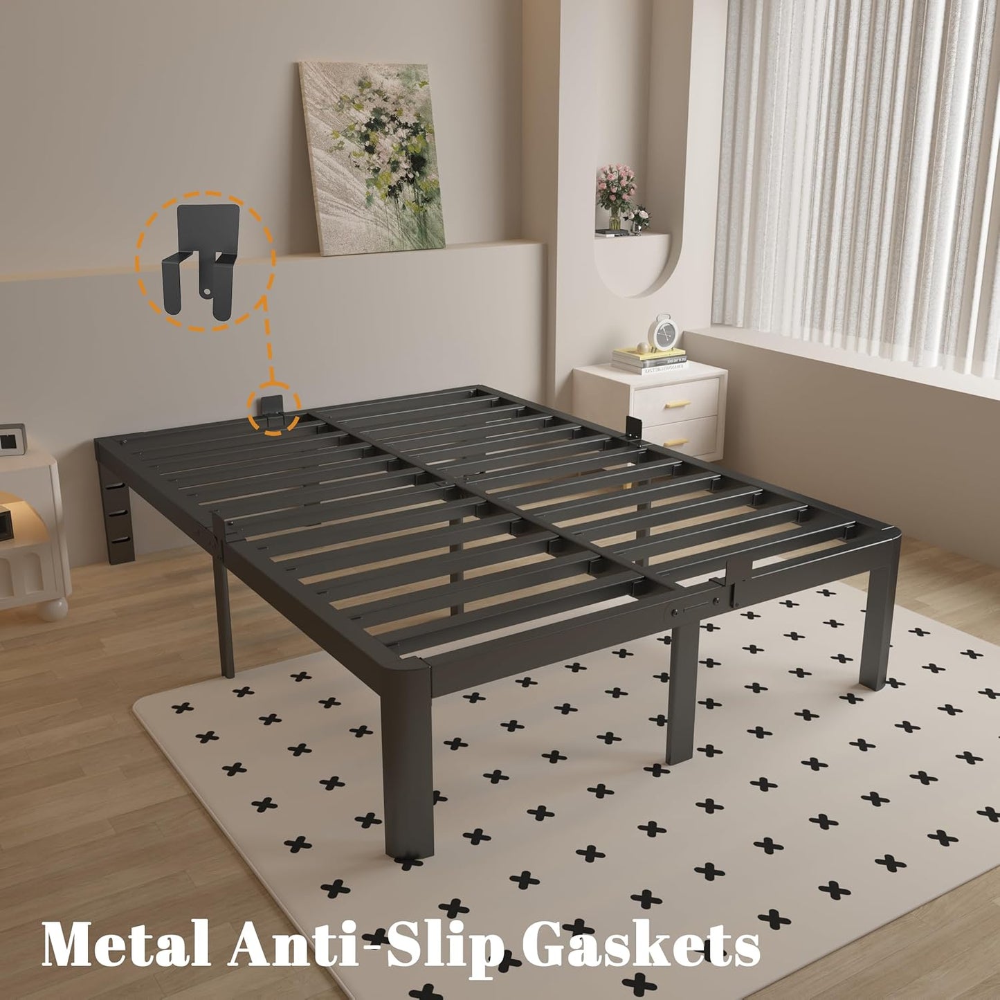 Metal Platform Bed Frame by [Brand Name] - 16-Inch Heavy Duty Black Design | No Box Spring Needed, Easy Assembly