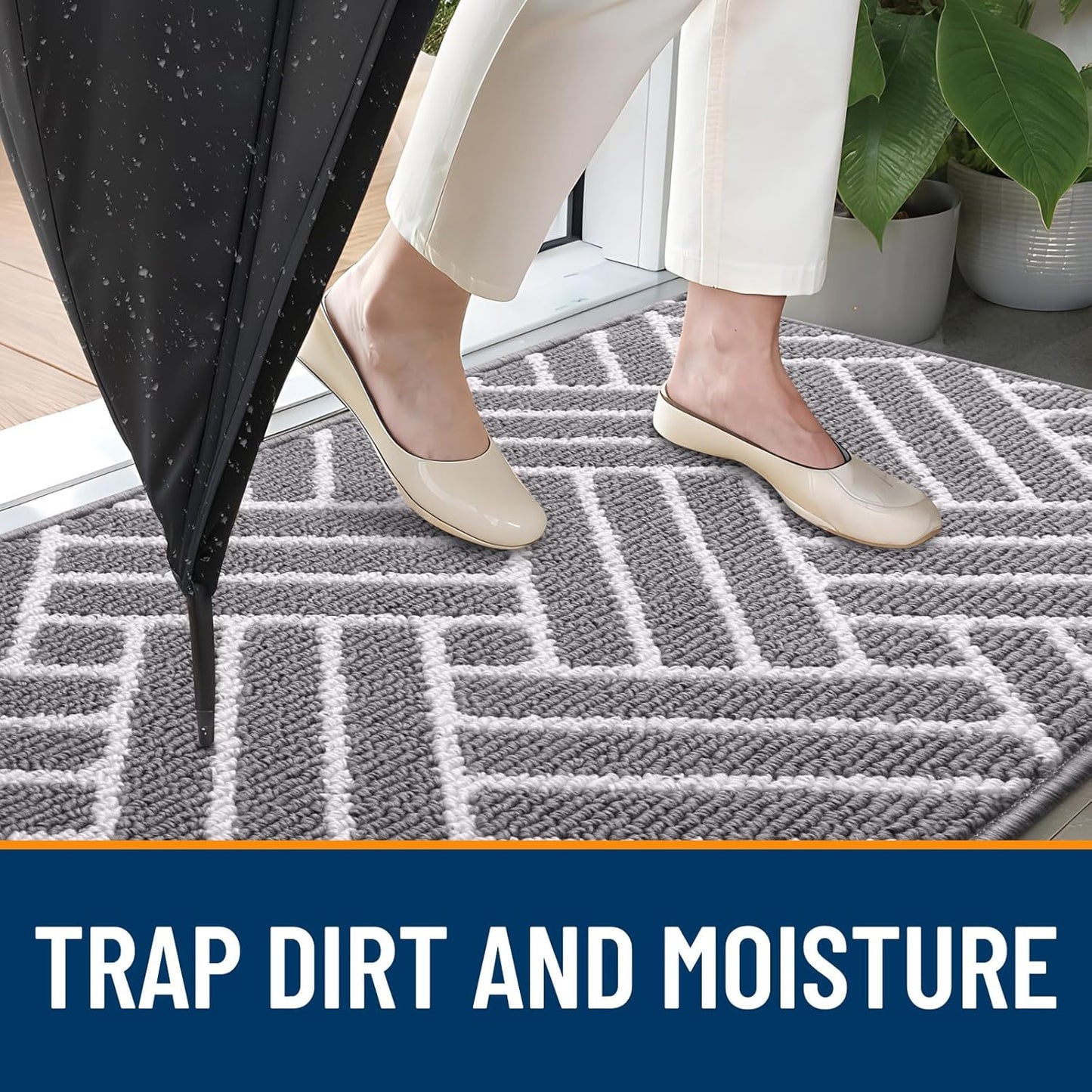 OLANLY Indoor Door Mat - 32x20 Inch, Dirt Resistant & Absorbent | Non-Slip Rubber Backing, Easy Clean Grey Doormat