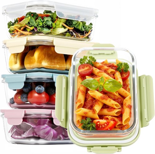 Glass Meal Prep Containers by [Brand Name] - 25oz Borosilicate Food Storage with Airtight Lids | BPA-Free, Microwave & Oven Safe