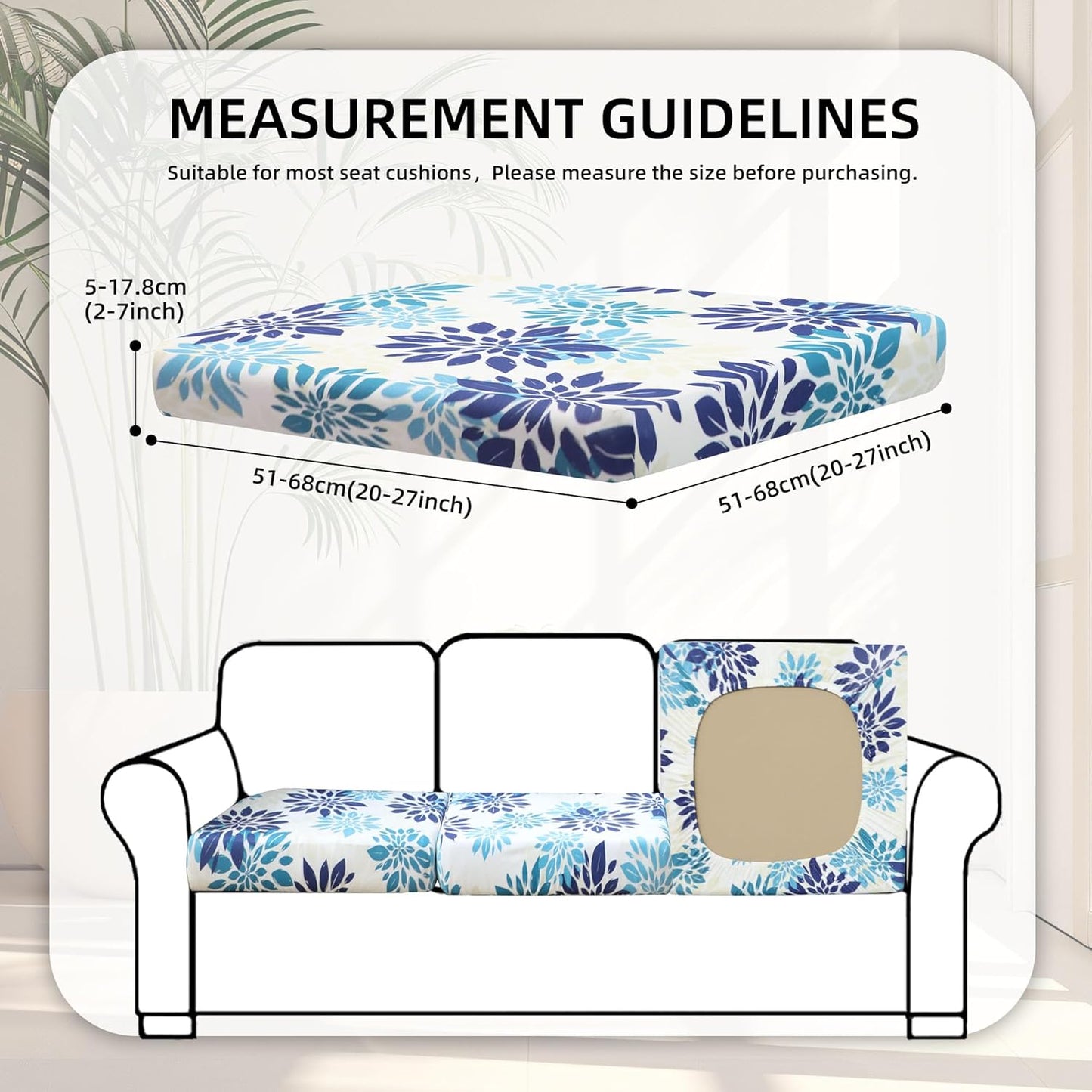Skiennix 8-Piece Stretch Patio Cushion Covers - Washable Outdoor Sofa Slipcovers in Blue Flower Design