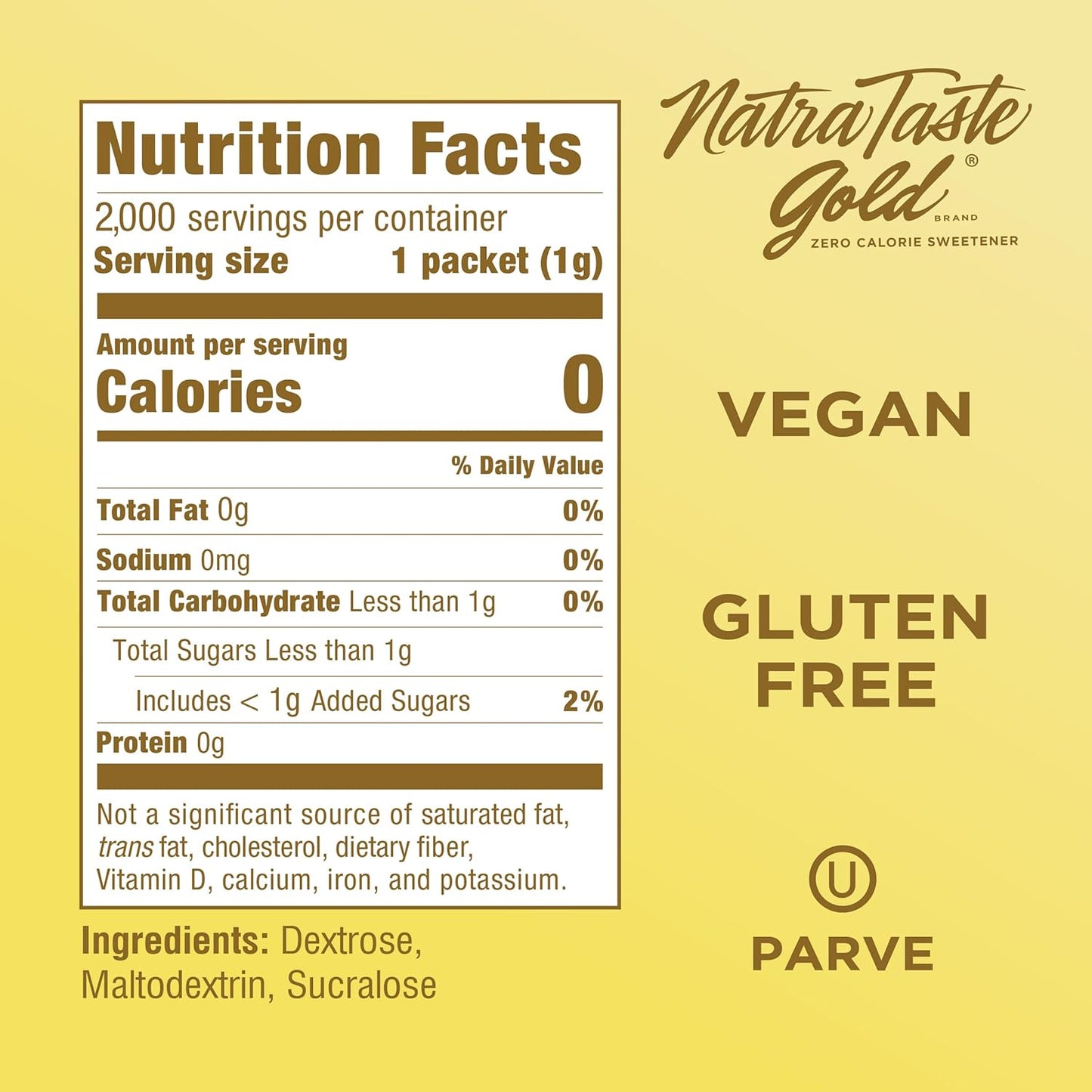 NatraTaste Gold Sucralose Sweetener Packets - 2000 Count | Zero Calorie, Gluten Free, Vegan Sugar Substitute