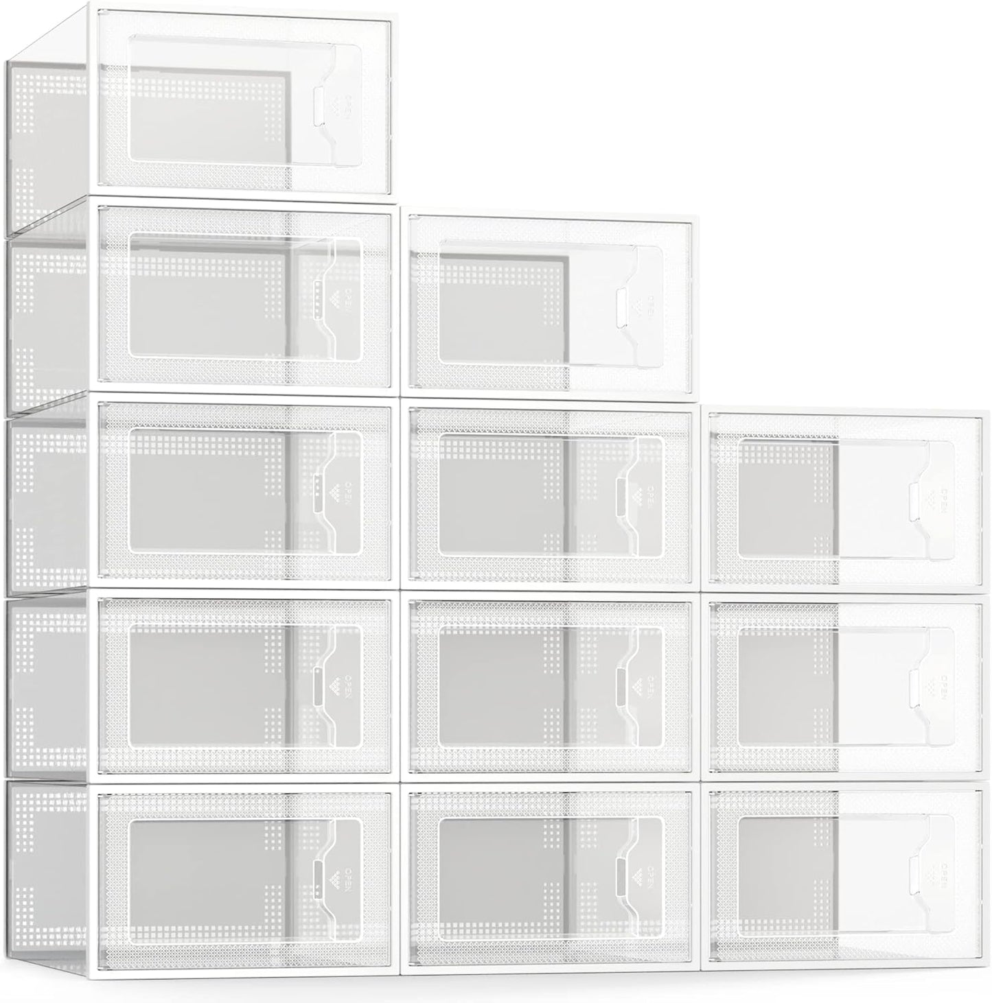 SEE SPRING Shoe Storage Box - 12 Pack Clear Plastic Stackable Organizer for Closet | Space-Saving Design