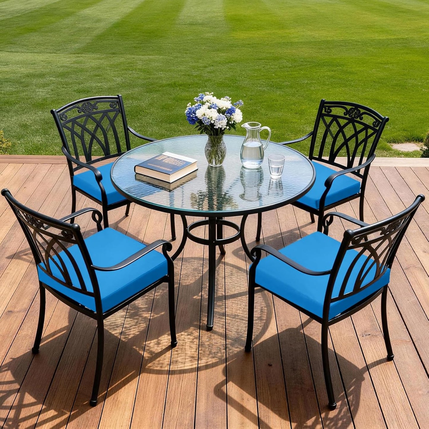 Skiennix Outdoor Seat Cushion Set - Water-Resistant & Fade-Resistant, 19 x 19 in, 2PC with Removable Cover & Adjustable Straps